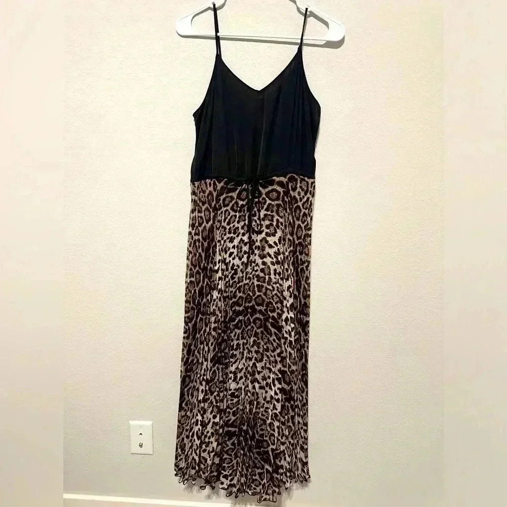 Loyd/Ford Satin Midi Slip Dress Women’s Size XS Chiffon Cheetah Print Black